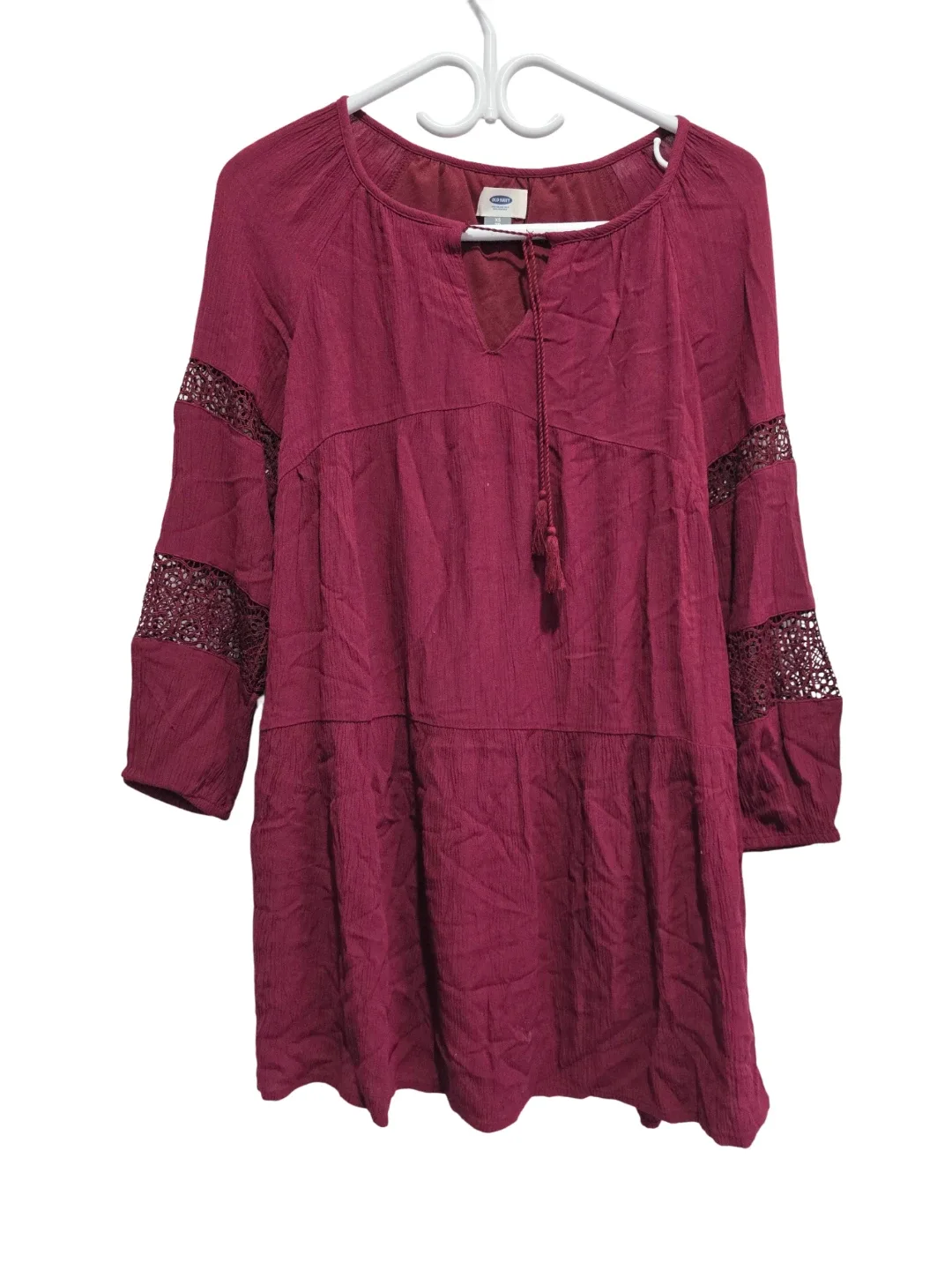 Old Navy Burgundy Dress with Lace Sleeves image indicator(2)