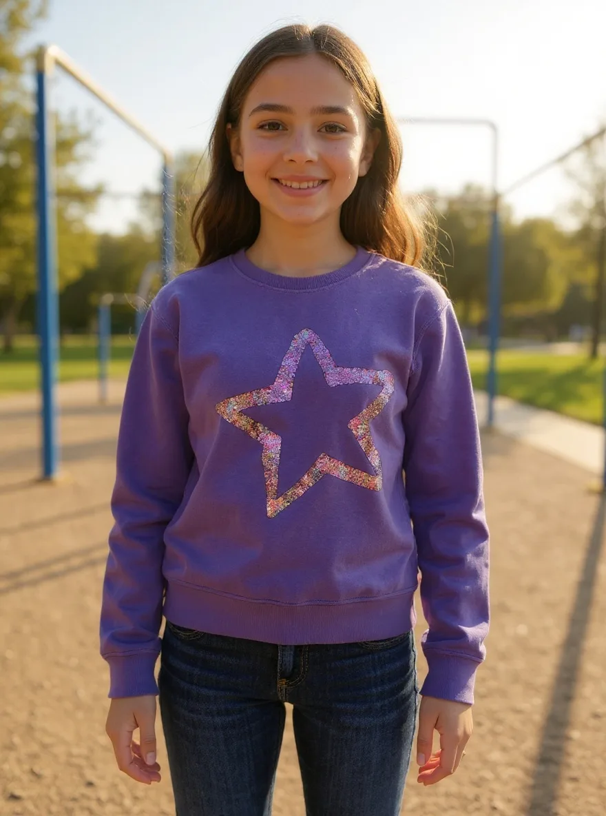Purple Star Sequin Sweatshirt