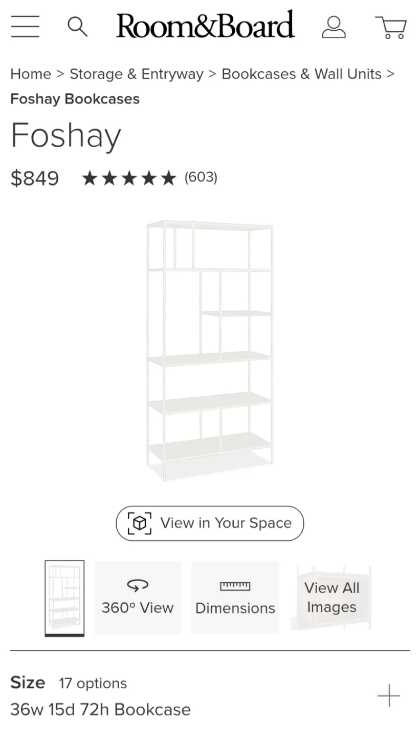 Room & Board Foshay Bookcase 36x15x72