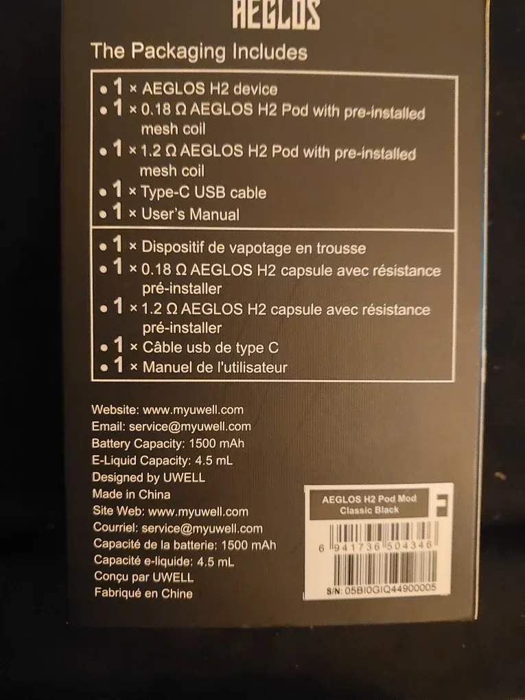 Aeglos H2 Vaping Device Kit - Classic Black image indicator(2)
