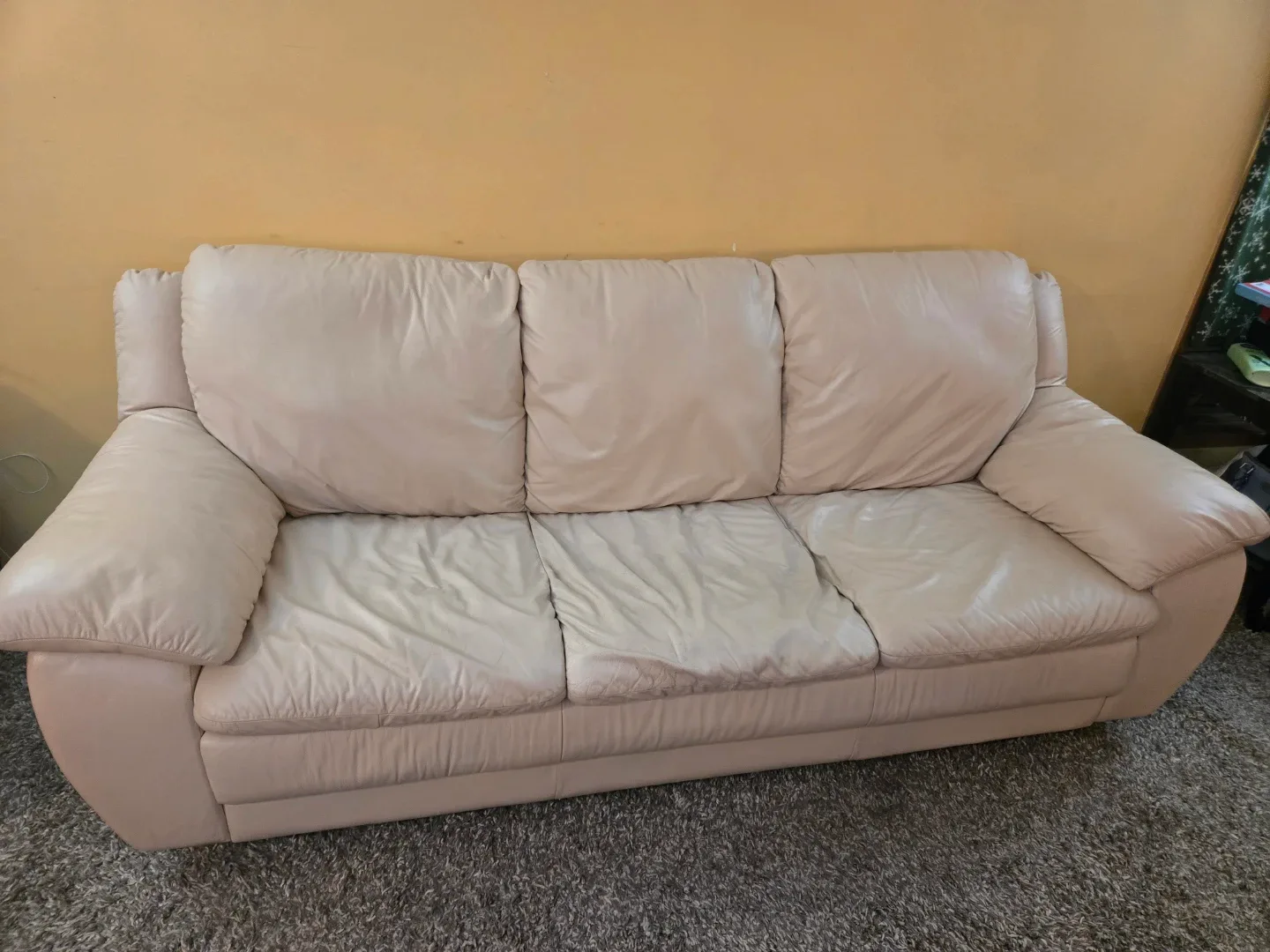 Cream Colored Leather Sofa
