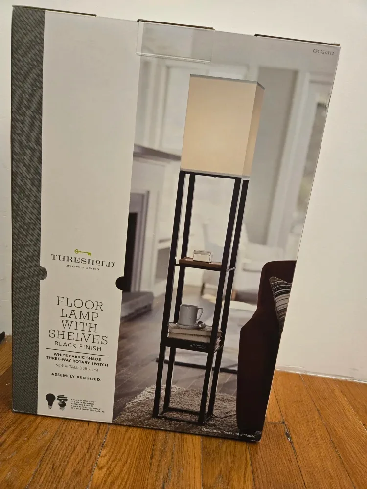 Threshold Floor Lamp with Shelves - Black Finish