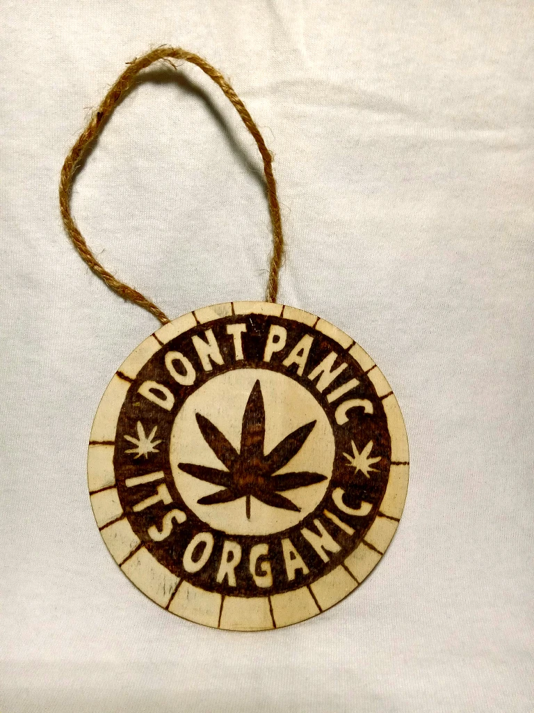 Handmade 'Don't Panic It's Organic' Wood Ornament