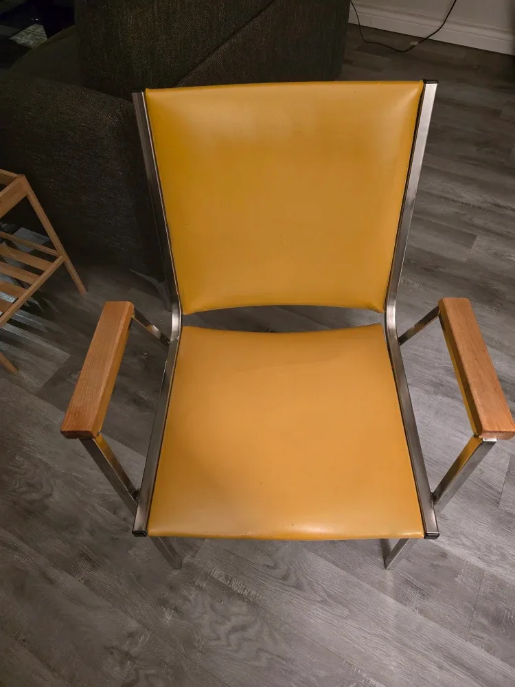 Vintage Yellow Vinyl & Chrome Armchair