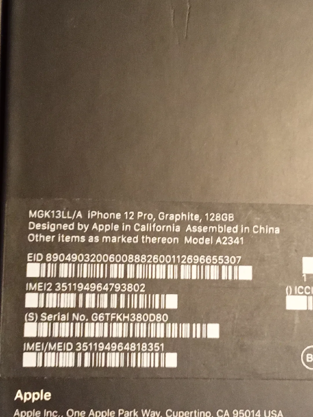 iPhone 12 Pro Graphite 128GB - Model A2341(box only) image indicator(2)