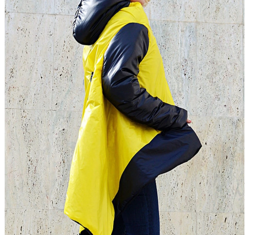 Yellow & Black Asymmetrical Padded Winter Jacket - photo 4