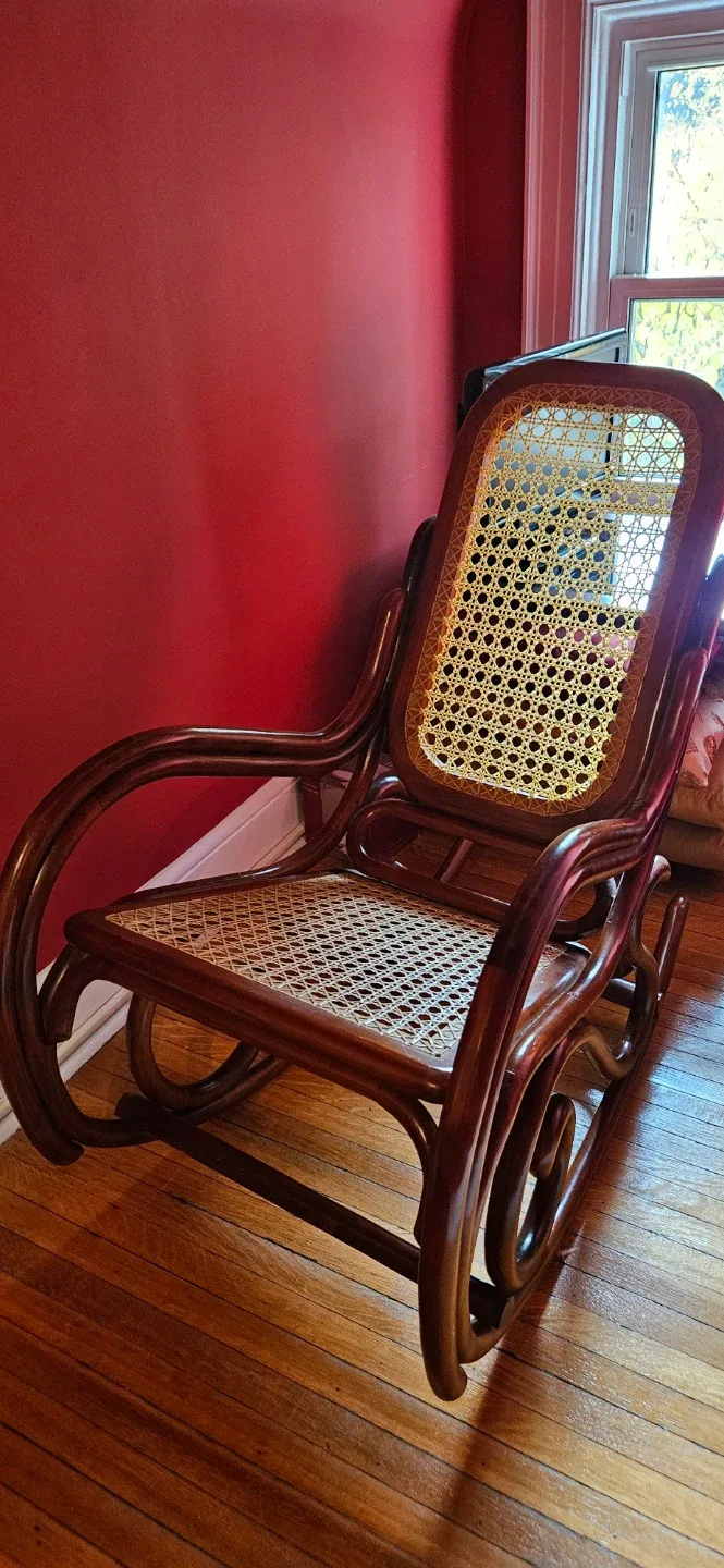 Handcrafted Wood/Wicker Rocking Chair