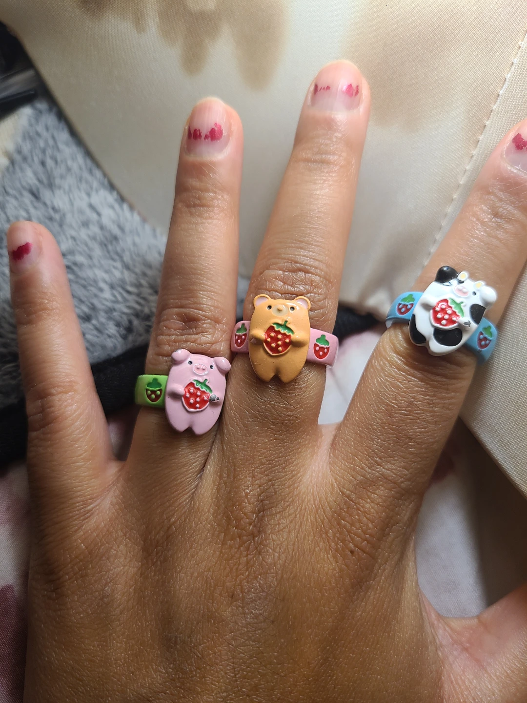 Cute Animal Strawberry Rings - Set of 3