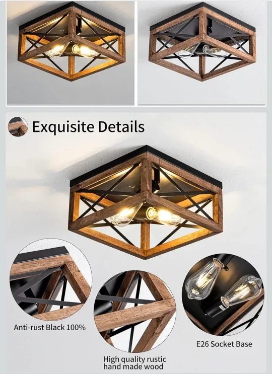 Wood Farmhouse Ceiling Light Fixture image indicator(2)