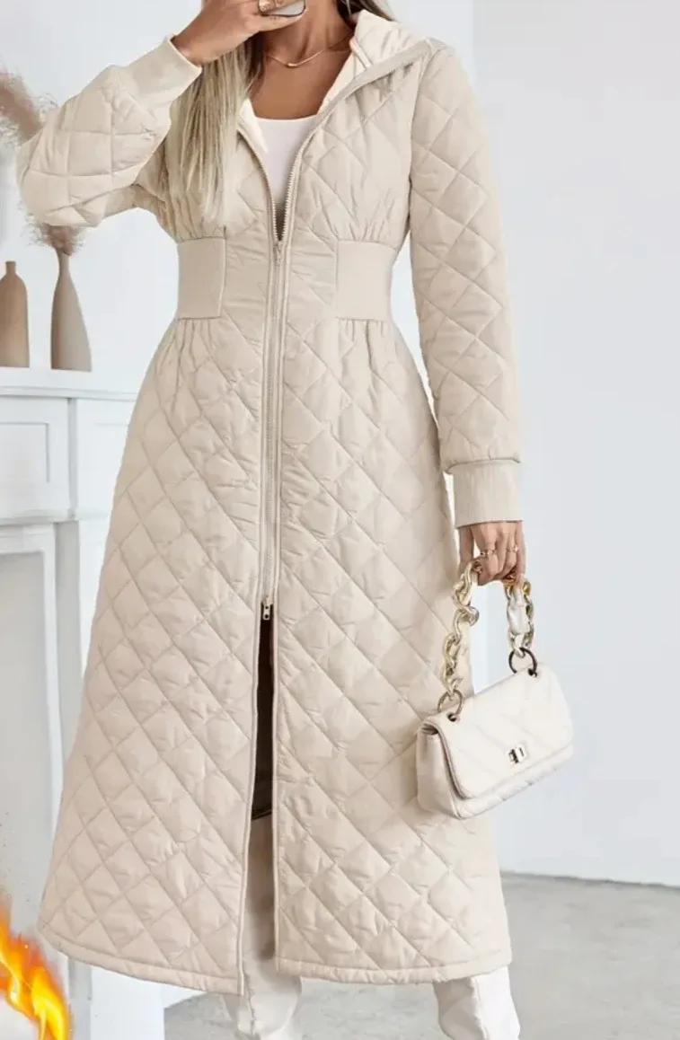 Quilted Longline Puffer Coat - Size M