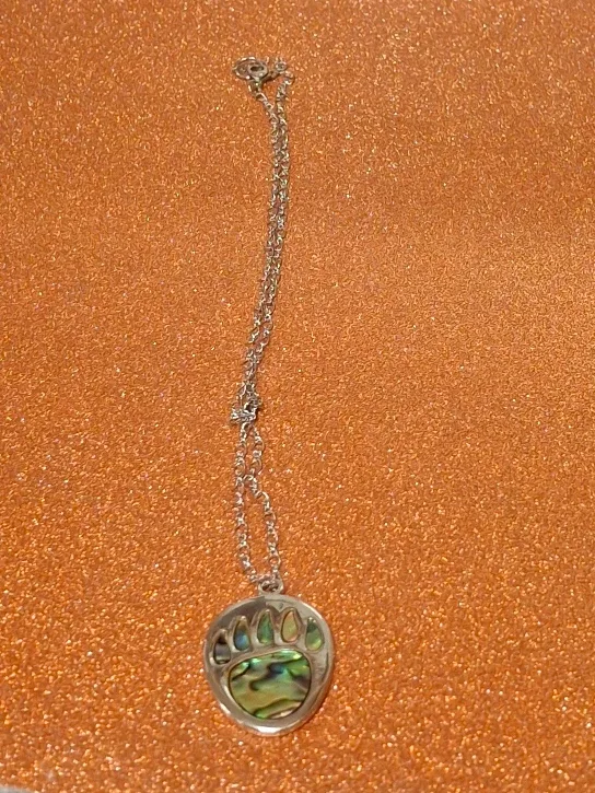 Silver Bear Paw Abalone Pendant Necklace