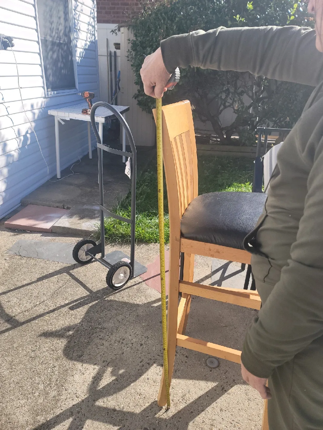 Wooden Bar Stool with Black Leather Seat - 44" Tall image indicator(2)