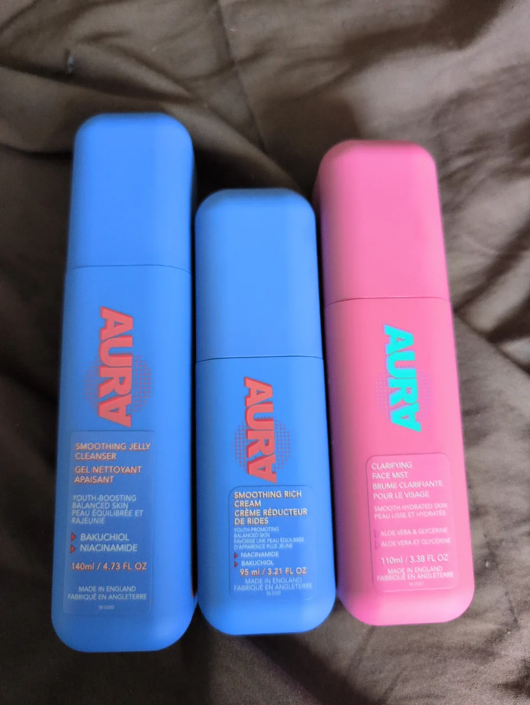 Aury Smoothing Jelly Cleanser, Rich Cream & Face Mist