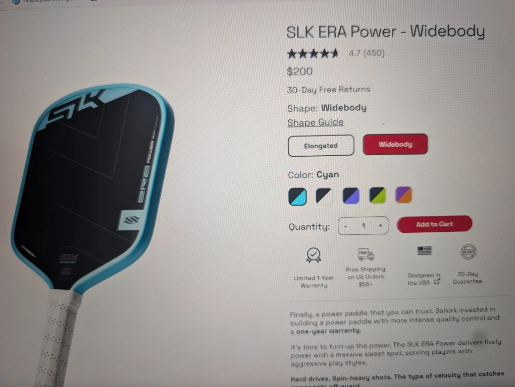 New SLK Era Widebody Cyan Pickleball Paddle - BRAND NEW! - photo 5
