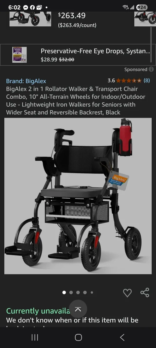 2 in 1 Rollator Walker & Transport Chair Combo