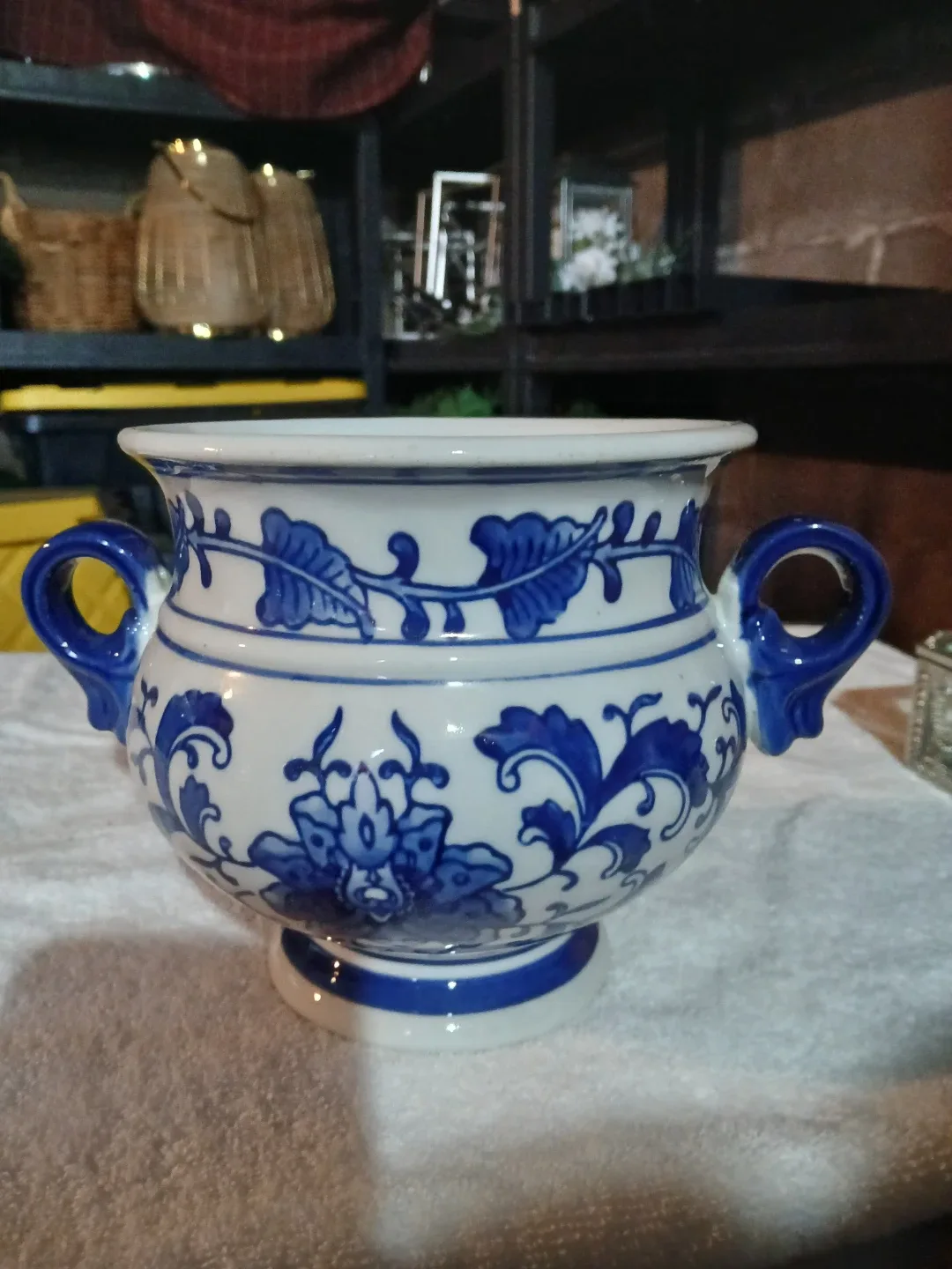 Vintage Blue & White Floral Ceramic Planter thumbnail