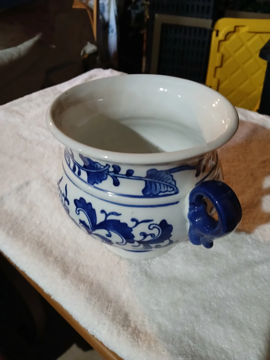 Vintage Blue & White Floral Ceramic Planter - photo 2