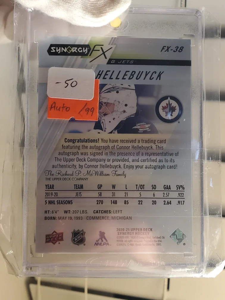 Connor Hellybuyck Autographed Card /99 image indicator(7)