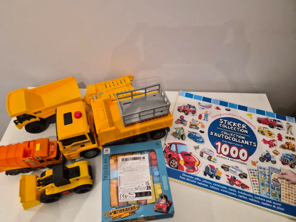 Kids' Transportation Sticker Collection & Toy Trucks
