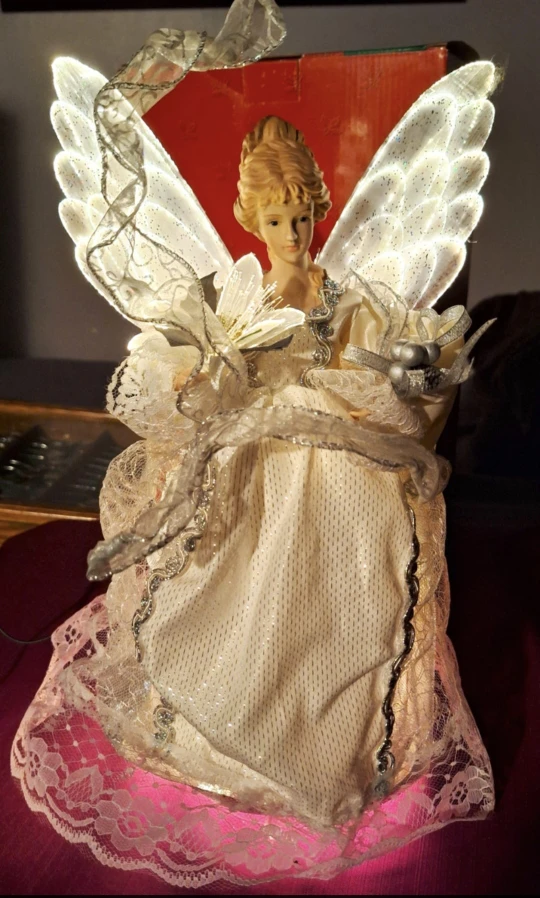 Vintage Sterling ANIMATED Fiber Optic ANGEL Tree Topper