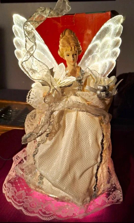Vintage Sterling ANIMATED Fiber Optic ANGEL Tree Topper