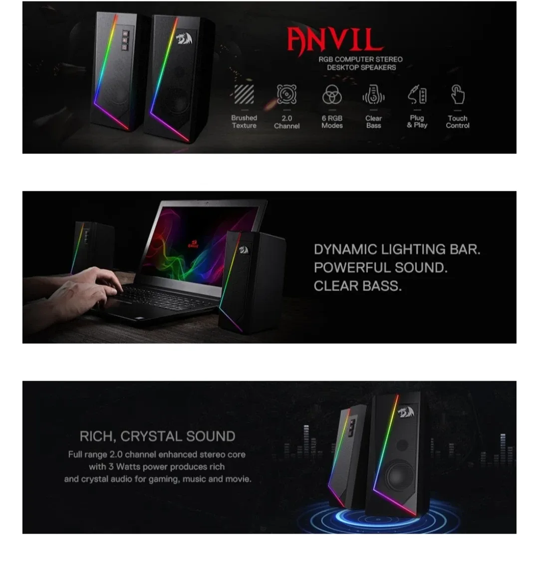 Redragon Anvil RGB Computer Stereo Speakers image indicator(3)