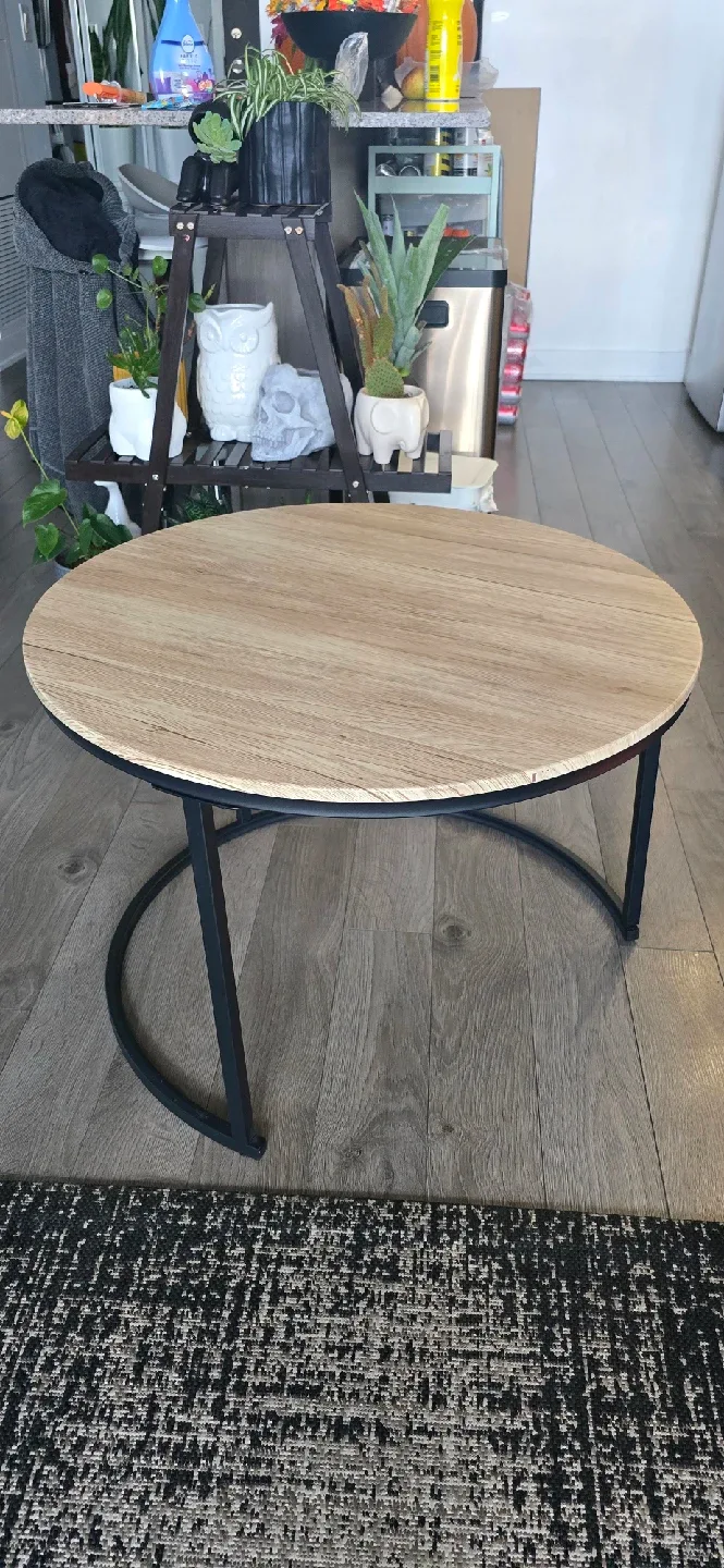 Round Coffee Table - Wood & Black Metal thumbnail