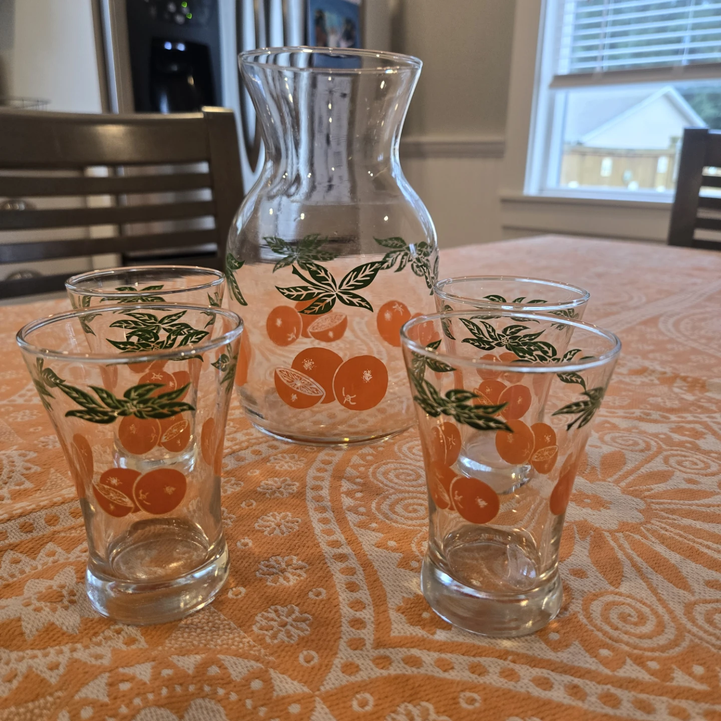 Vintage 1980's Orange Blossom Pattern Set Carafe 4 Juice Glasses - photo 2