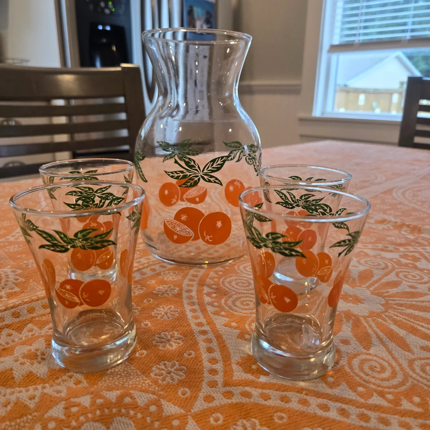 Vintage 1980's Orange Blossom Pattern Set Carafe 4 Juice Glasses image indicator(2)