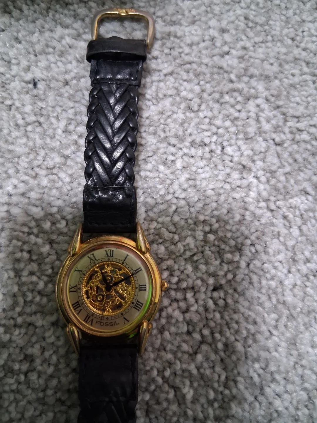 Fossil Watch with Black Leather Band