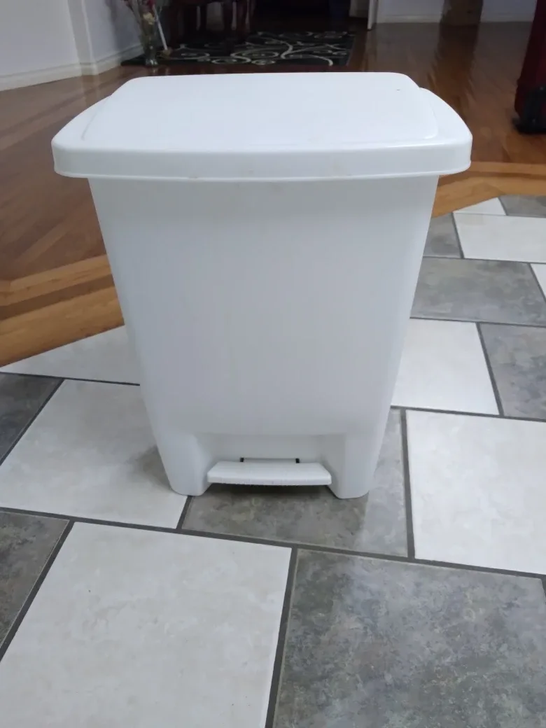 White Plastic Step-On Trash Can