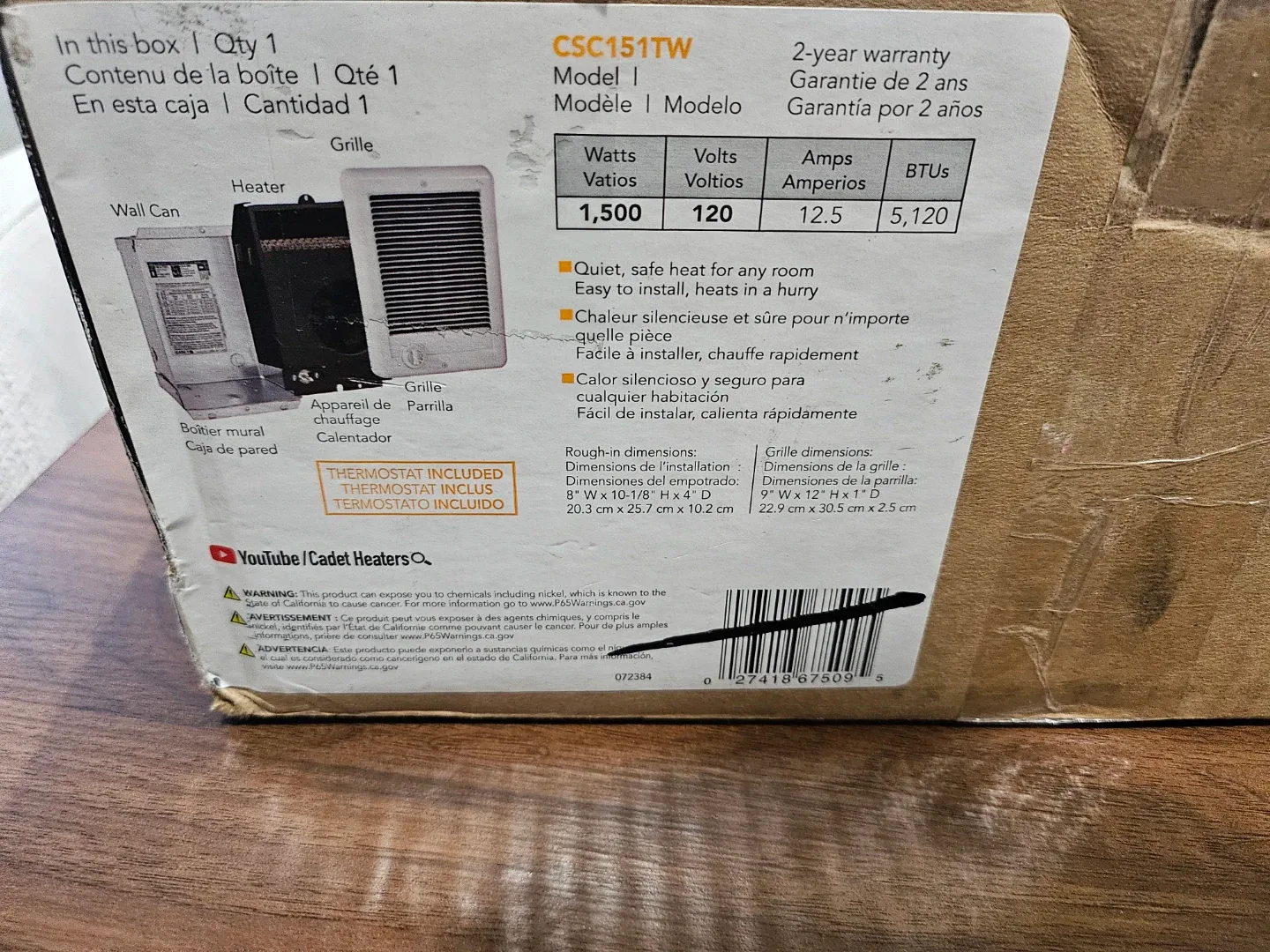 Cadet Wall Heater - 1500 Watts thumbnail