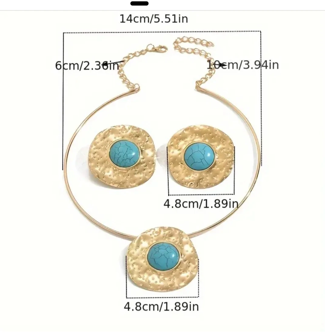 Turquoise Stone Necklace & Earring Set in gold and silver - photo 2