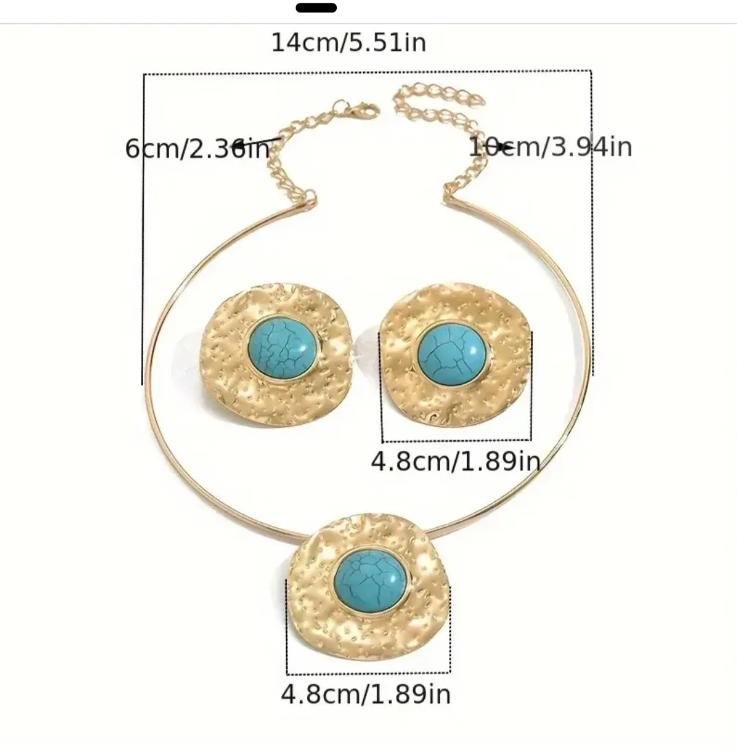 Turquoise Stone Necklace & Earring Set in gold and silver image indicator(2)