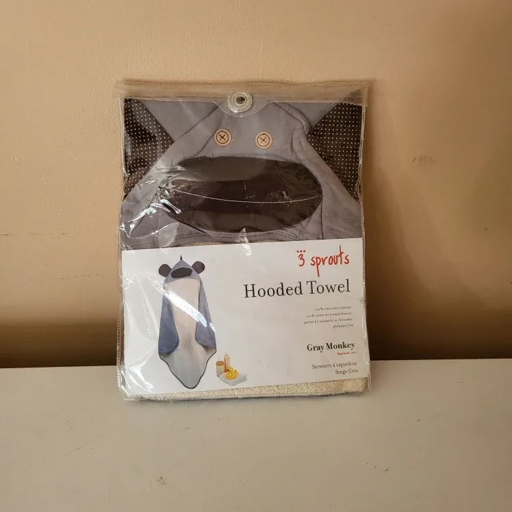 New Sprouts Gray Monkey Hooded Towel - New in Package!