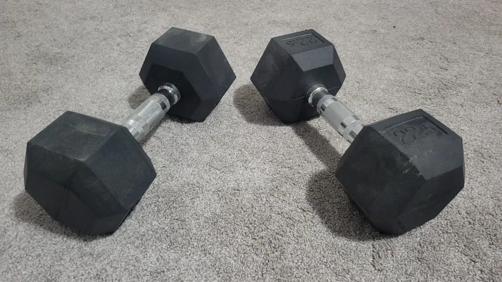 Pair of 22.5 lb Hex Dumbbells