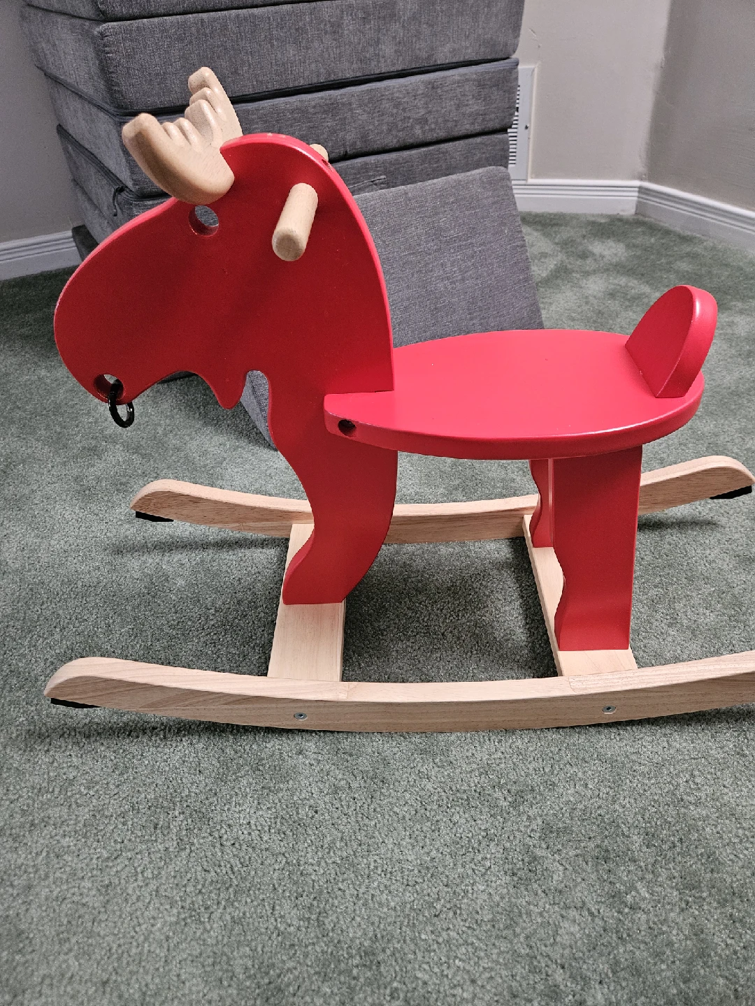 Kids Play Tunnel & Red Wooden Moose Rocker