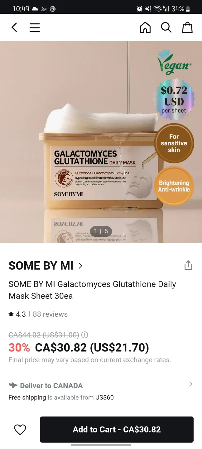 Korean 30 Glutathione Daily Mask Sheets (Feb 2027)