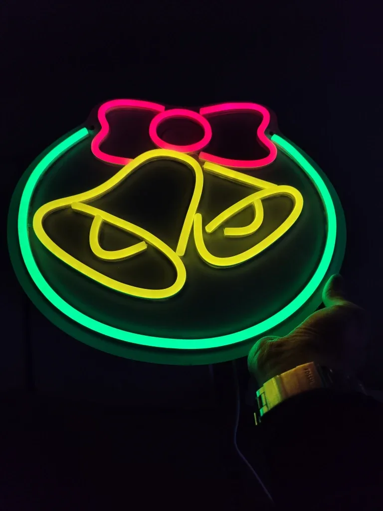 Neon Christmas Bells Sign