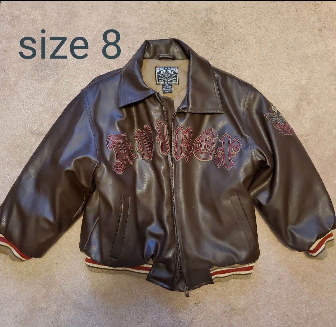 Boys Avirex Brown Leather Jacket - Size 8