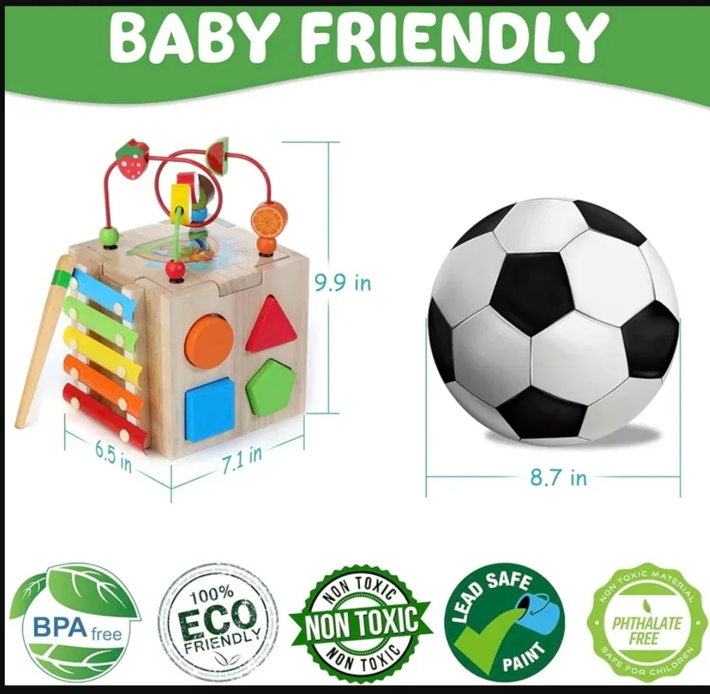 Hellowood 8 in 1 Wooden Activity Cube For Kids image indicator(2)