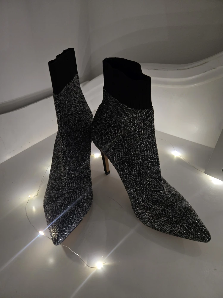 Zara Knit Heeled Ankle Boots, Size 7