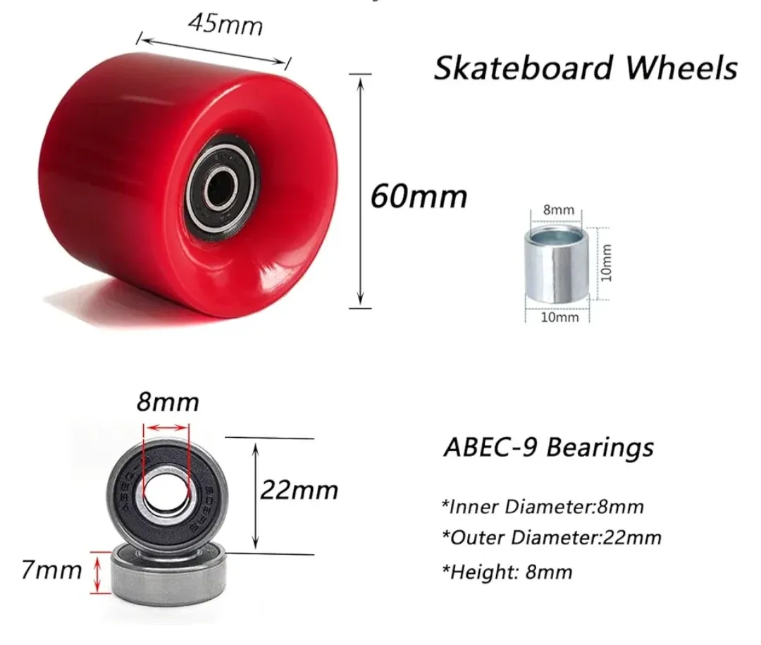 60mm Red Cruiser Skateboard Wheels
