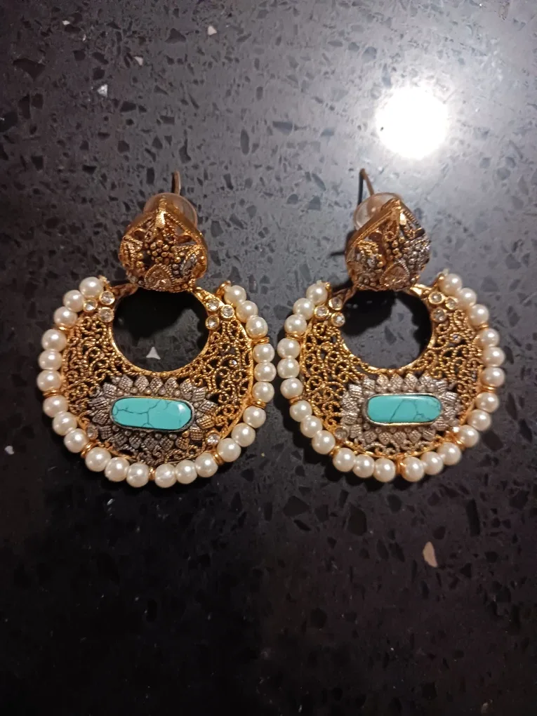Pearl & Turquoise Statement Earrings image indicator(2)