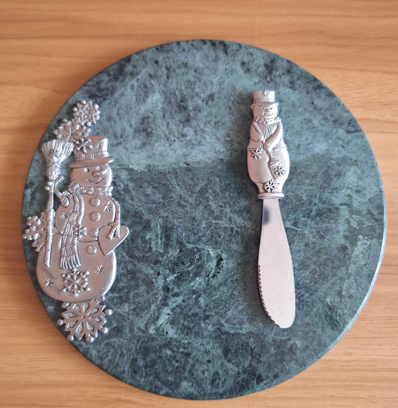 Marble and Pewter  Cheese Board with Spreader