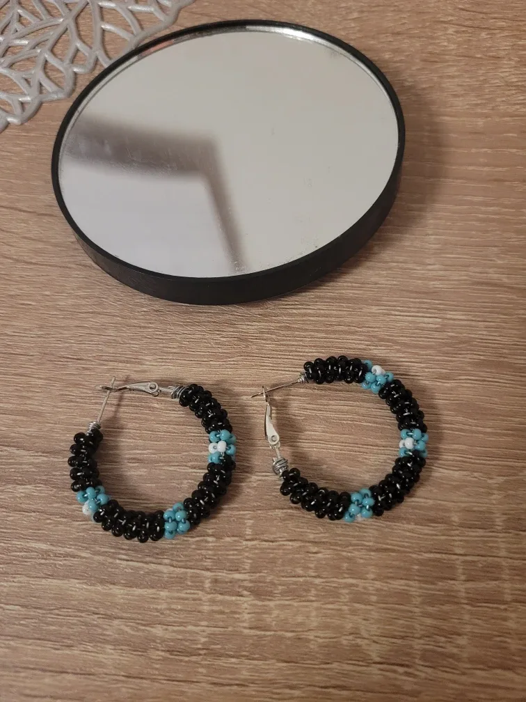 Small Black Beaded Silver Hoops image indicator(2)