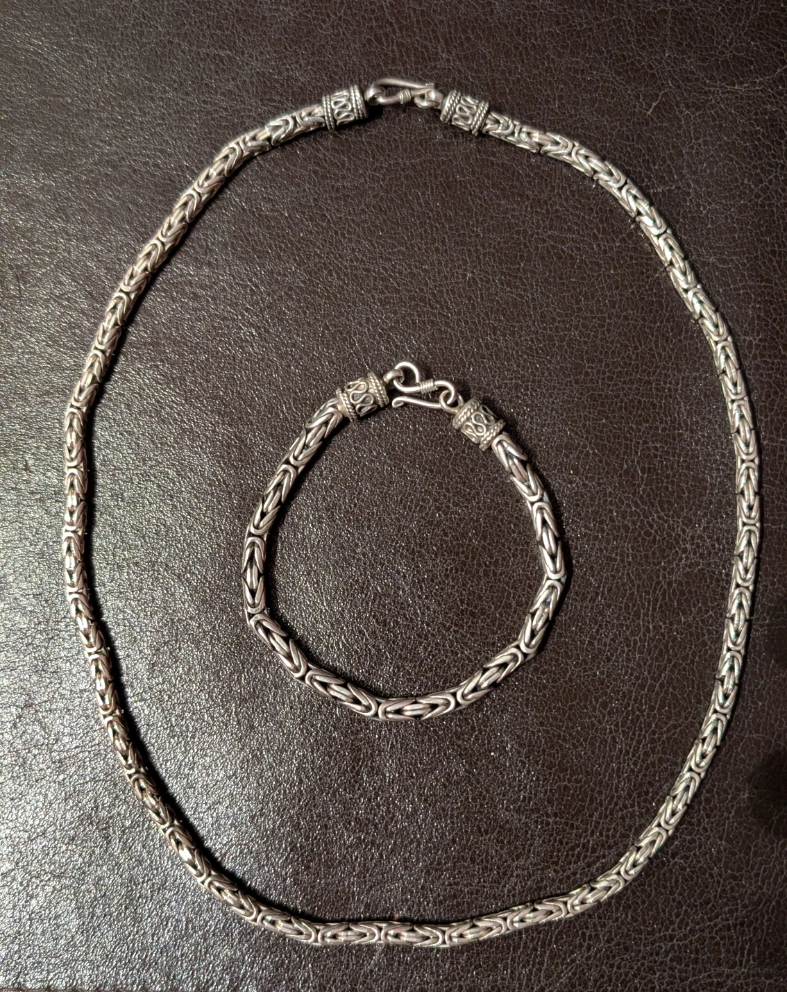 Sterling Silver Necklace & Bracelet Set Bizantine Chain - photo 2