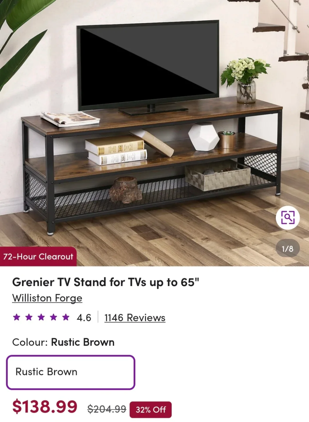 MOVING SALE Williston Forge Grenier Rustic Brown TV Stand image indicator(2)