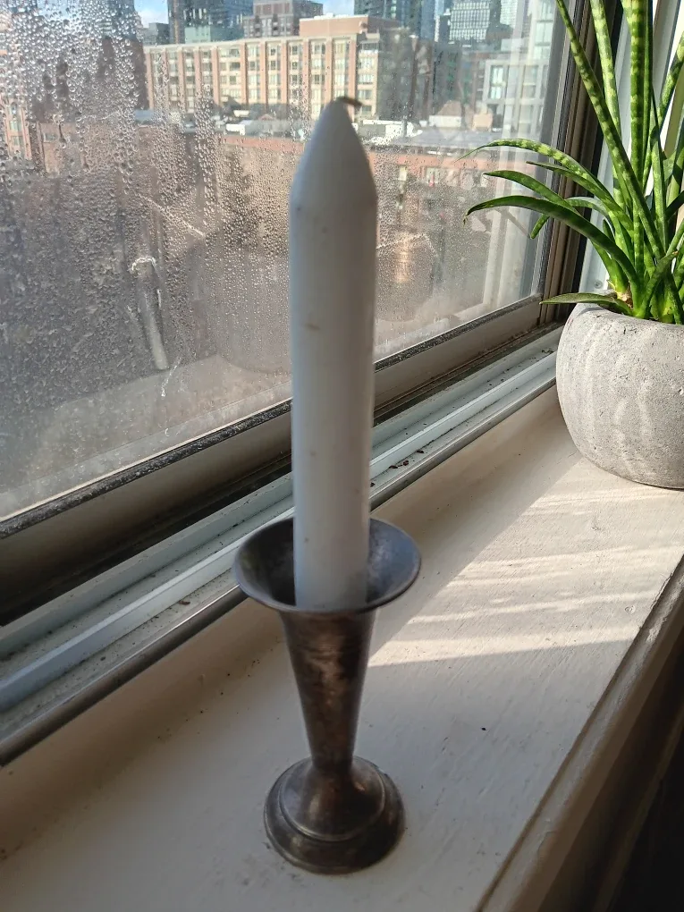 Vintage Silver Plated Candle Holder with White Candle