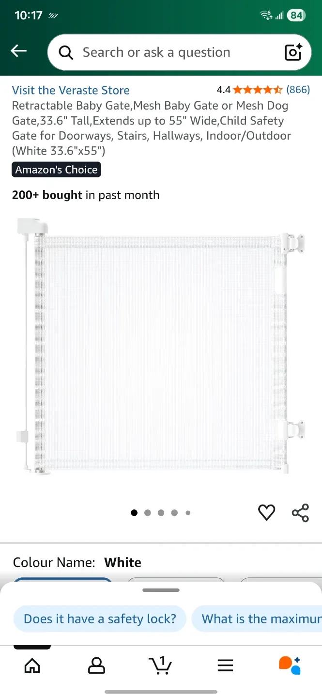 Veraste Retractable Baby Gate - White 33x55 inch